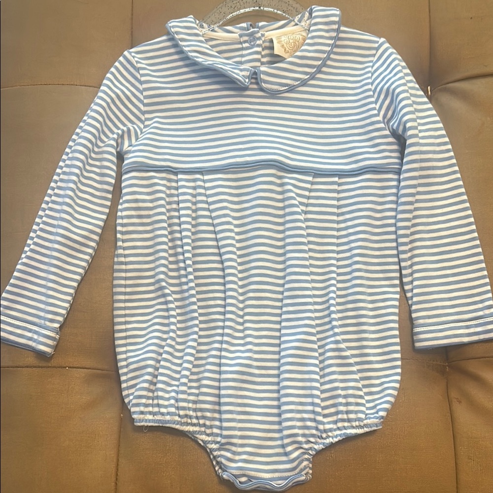 The Beaufort Bonnet Company Blue and White Striped Bodysuit